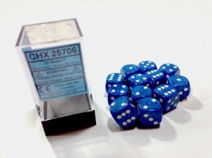 Chessex: Dobbelsteen Water Speckled Blue - witte stippen 16 mm per stuk