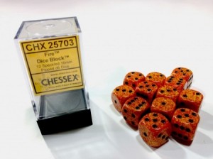 Chessex: Fire Speckled Orange - zwarte stippen 16mm per stuk