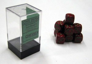 Chessex: Dobbelsteen Strawberry Speckled - groene stippen 16mm per stuk