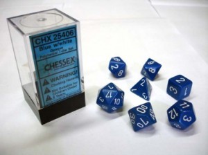 Dobbelset Chessex Polydice Blauw met witte stippen (7 stuks)