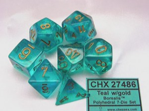 Dobbelsteenset: Teal/Gold polydice 7 stuks