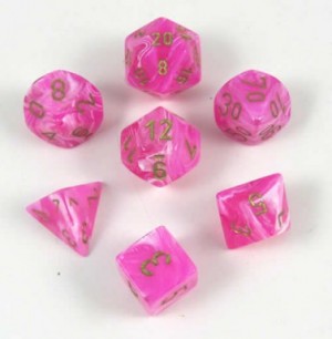Dobbelsteenset: Pink/Gold polydice 7 stuks