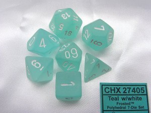 Dobbelsteenset: Frosted Teal/White polydice (7 stuks)