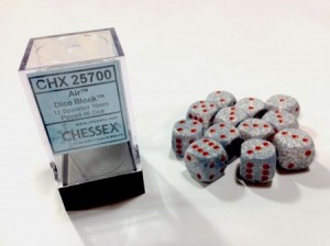 Chessex: Dobbelsteen Air Speckled Grey - rode stippen 16 mm per stuk