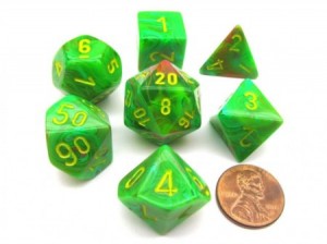 Chessex: Polydice Slime Green yellow 7 stuks - dobbelstenen