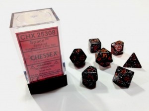 Chessex: Space Speckled / Red polydice set 7 dobbelstenen