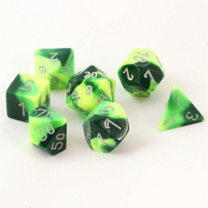 Chessex: Green Yellow / zilver polydice set 7 dobbelstenen